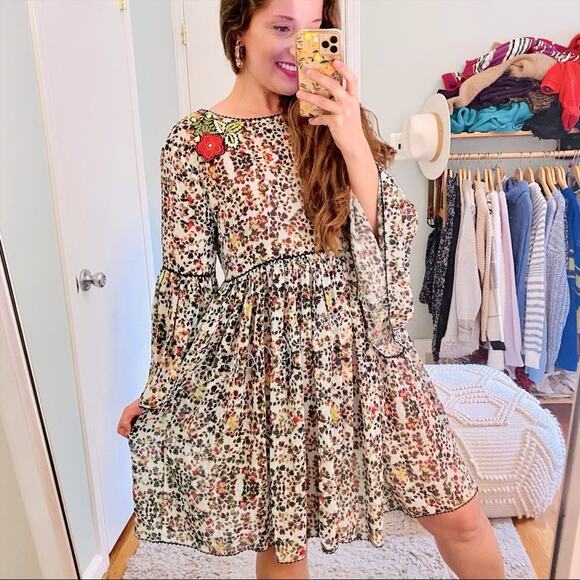 Bhanuni by Jyoti Anthropologie Semi Sheer Floral Embroidered Boho Mini Dress 2/S - Picture 1 of 12